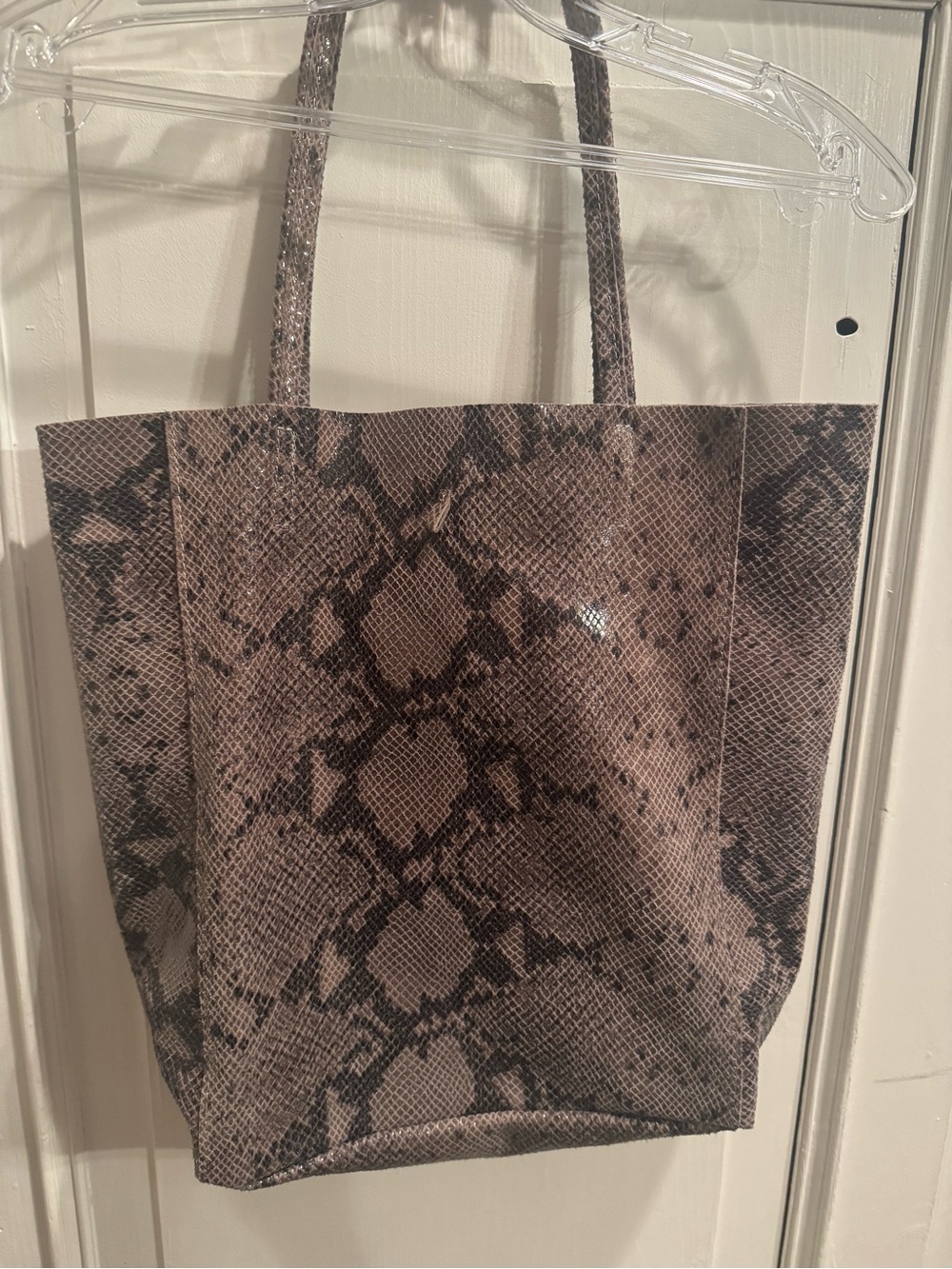 Snake-Print Tote Bag in Taupe Brown